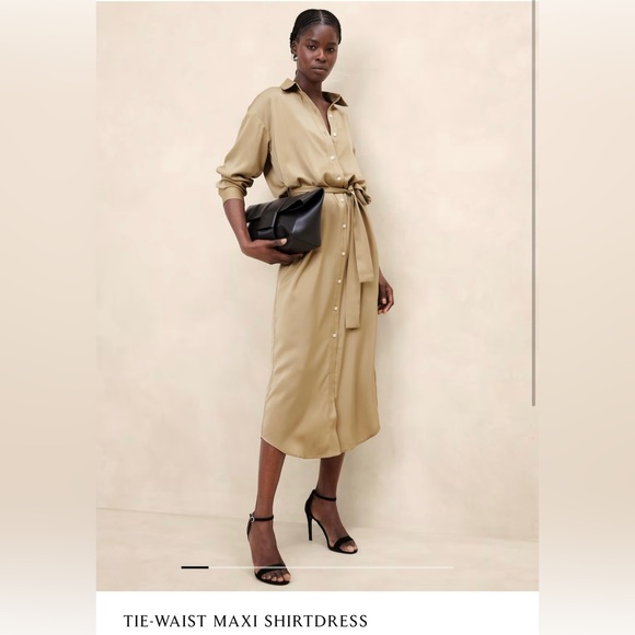 Banana republic Khaki Gold tie-waist maxi dress XXS petite. NWT - Picture 1 of 4